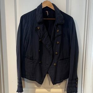 Free People Dark Blue Blazer with Brass Buttons